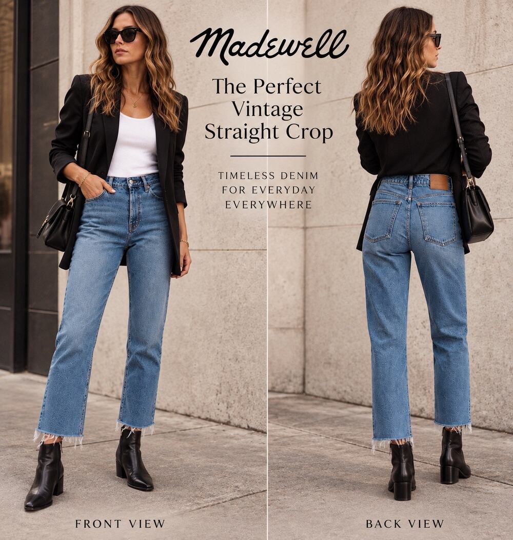 90s Minimalist Capsule Raw Hem Madewell Perfect Vintage Straight Crop Jeans 27